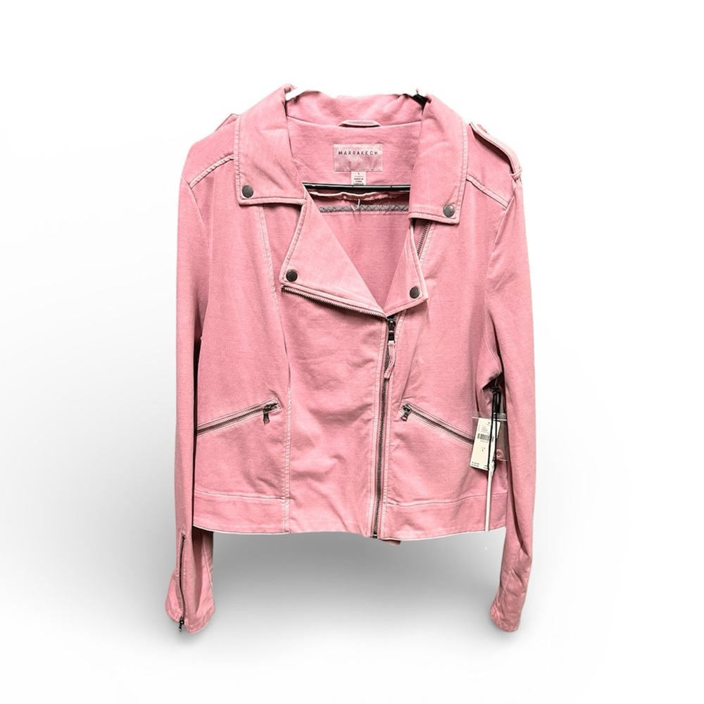 Anthropologie Marrakech Jaxon Knit Moto Jacket Lilac Large NEW Boho Bikercore - Picture 2 of 11